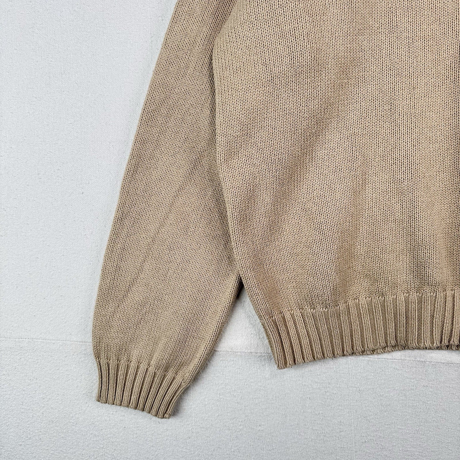 90’s Vintage Polo Ralph Lauren Men’s L Tan Camel Brown Knit Sweater 100% Cotton