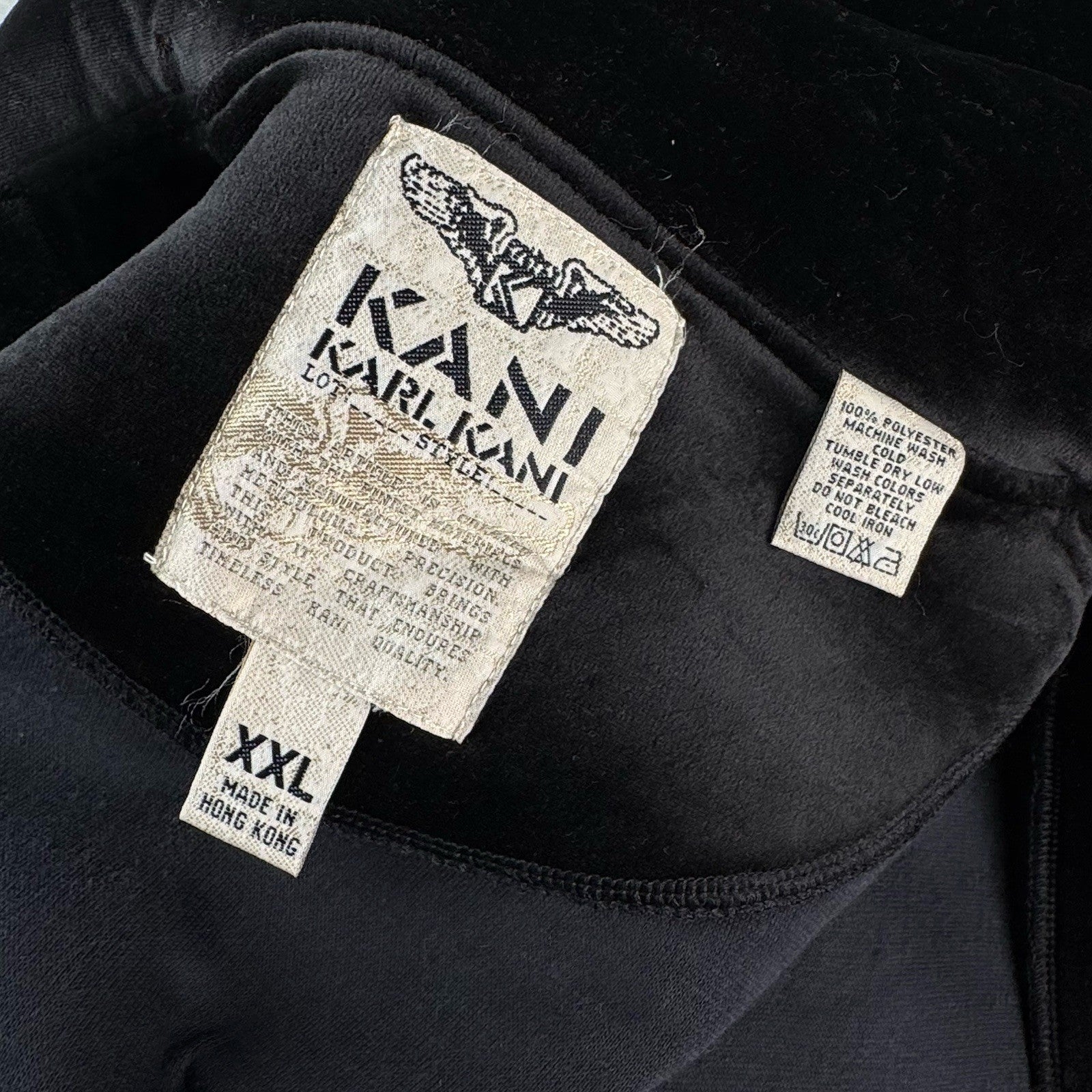 90’s Vtg Karl Kani Men’s 2XL XXL Black Velour Work Jacket Embroidered Logo Zip