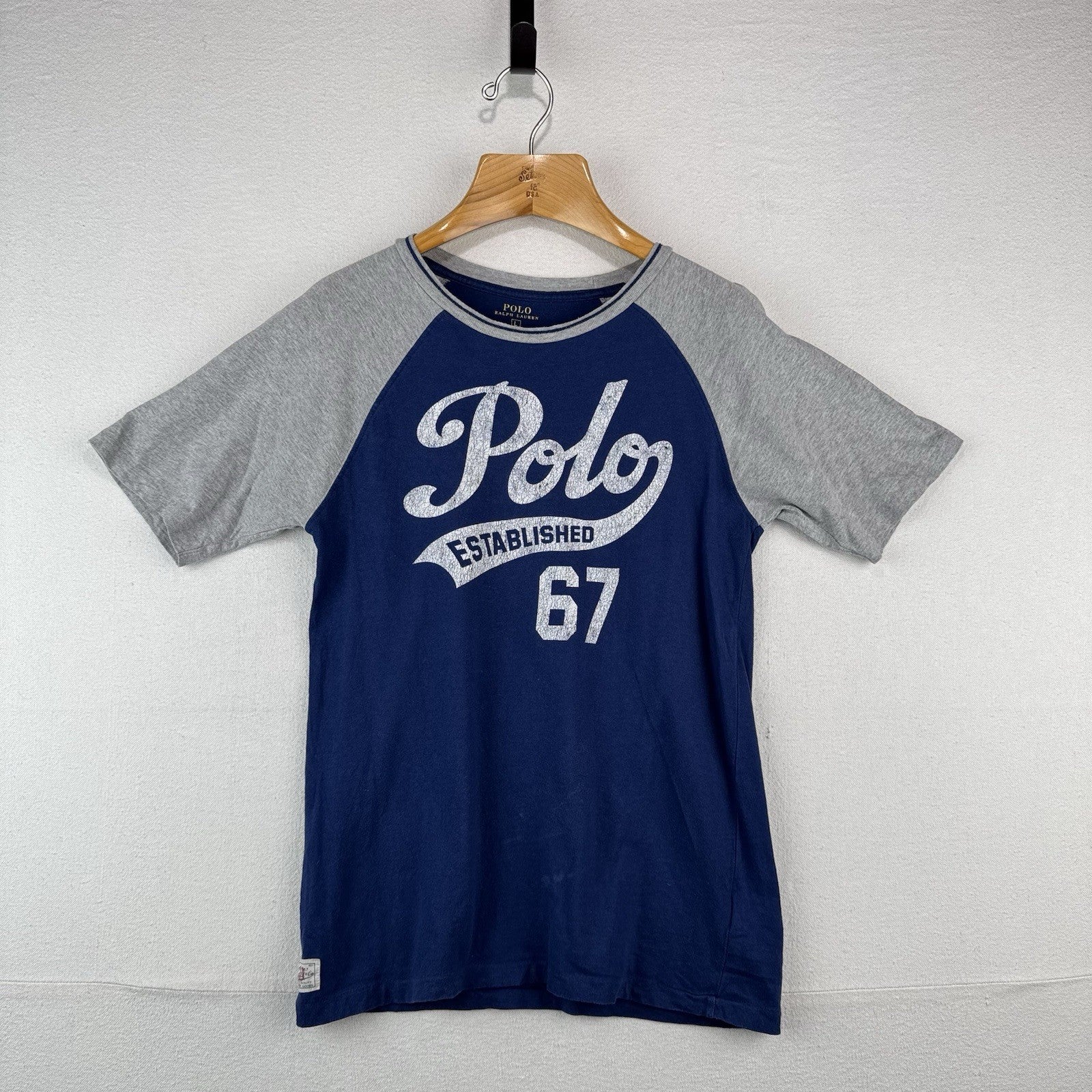 Polo Ralph Lauren Youth Large Blue Raglan Baseball Tee T-Shirt Fits Women Small