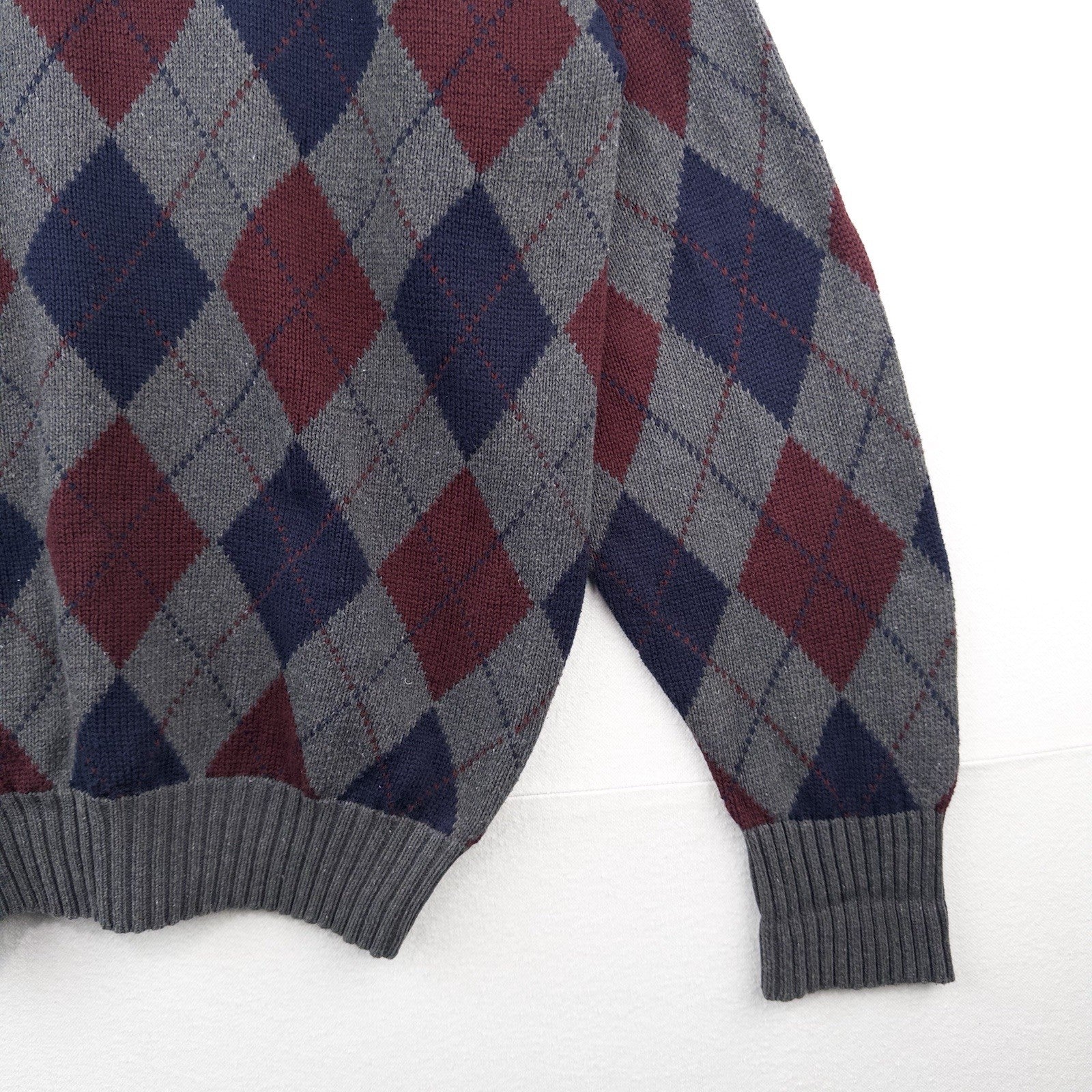 90’s Vtg Polo Ralph Lauren Mens L Argyle 100% Cotton  Collared Sweater Blue Gray