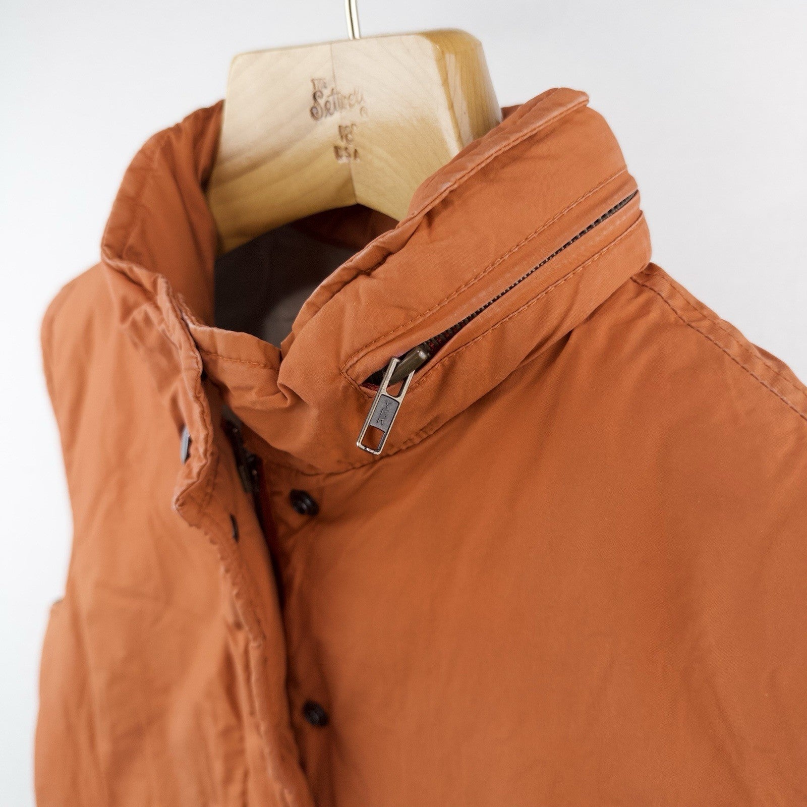 J.Crew Puffer Vest Full Zip Orange Women’s Large Hidden Hood Snaps