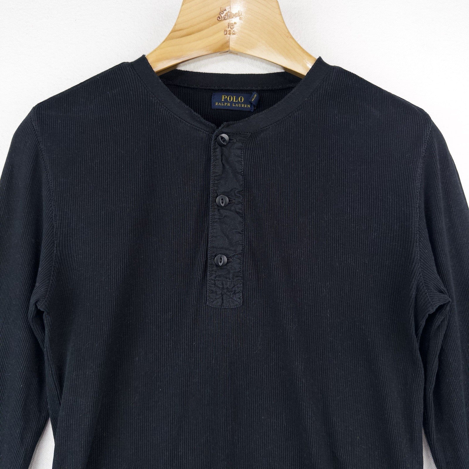 Polo Ralph Lauren Black Ribbed Lightweight Henley Shirt Men’s L *Distressed