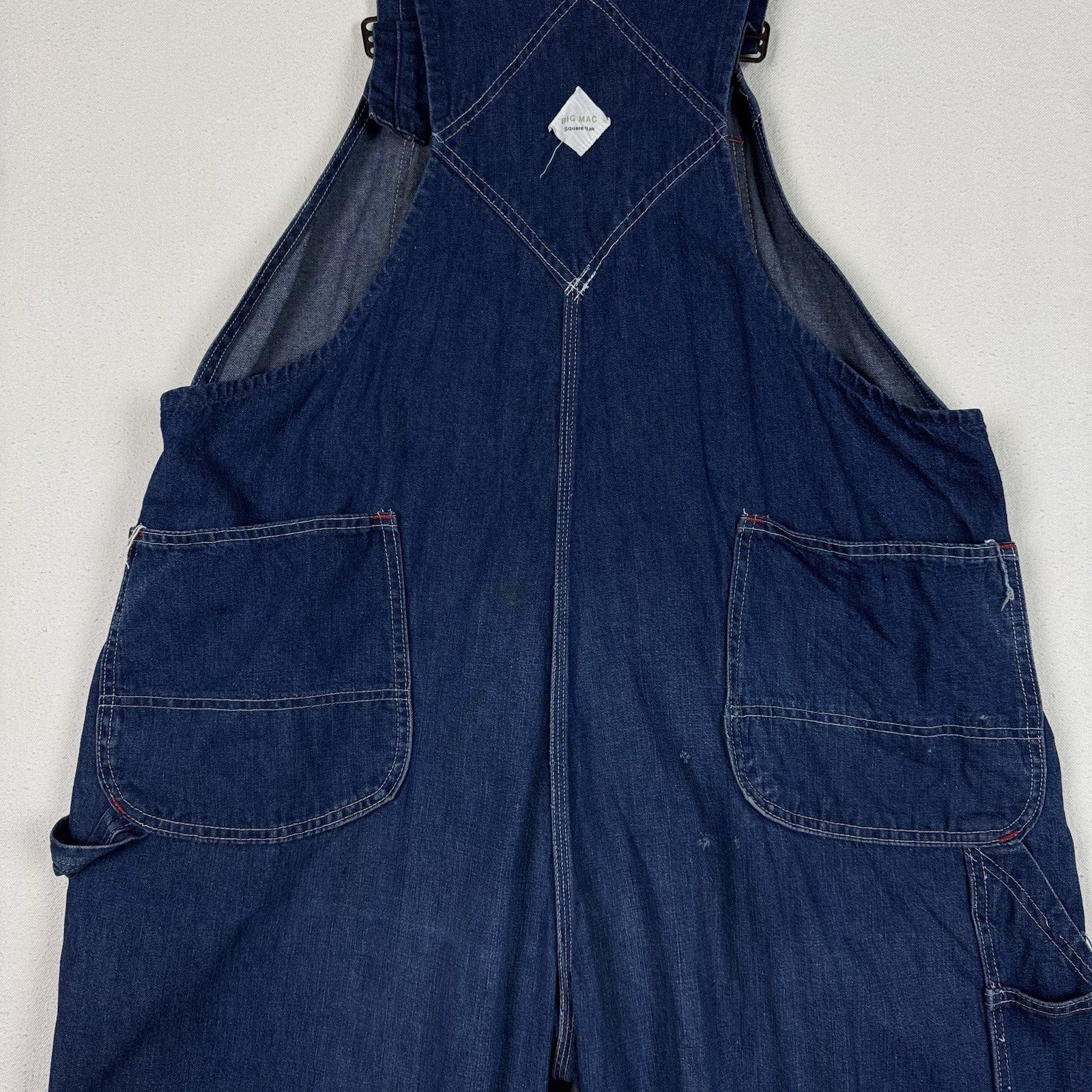 Vintage 60s Big Mac 42x28* Distressed Square Bak Wide Leg Denim Overalls USA