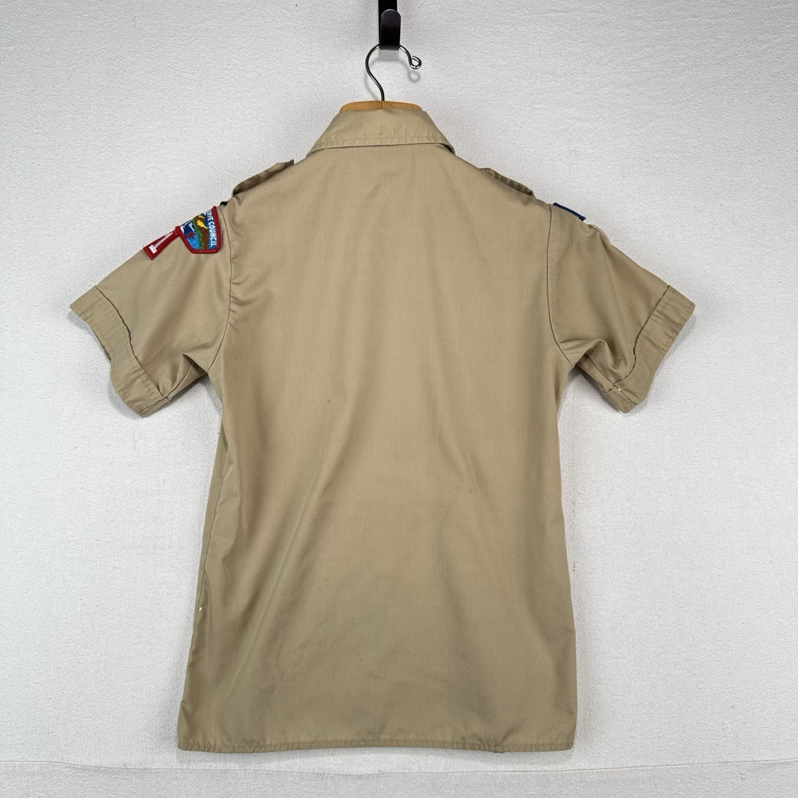 Vintage Boy Scouts of America Shirt Youth L (14-16) Beige Short Sleeve Made USA