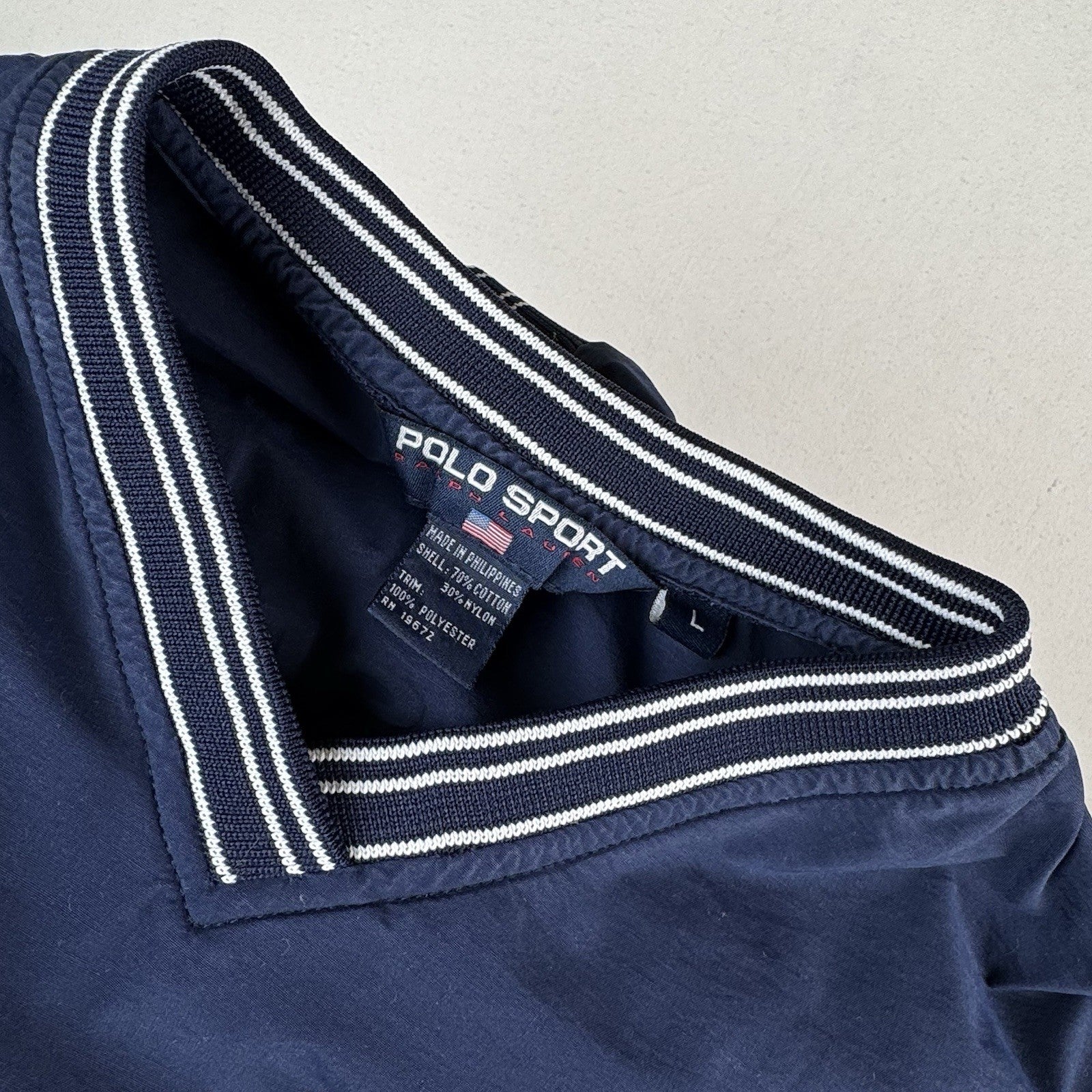 Vtg 90’s Polo Sport Ralph Lauren Blue Flag Spellout Windbreaker Pullover Large