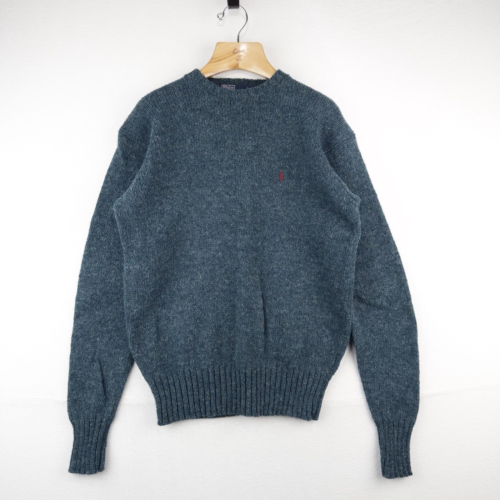 90’s Vtg Polo Ralph Lauren Men’s M 100% Wool Sweater Heathered Teal Blue Green