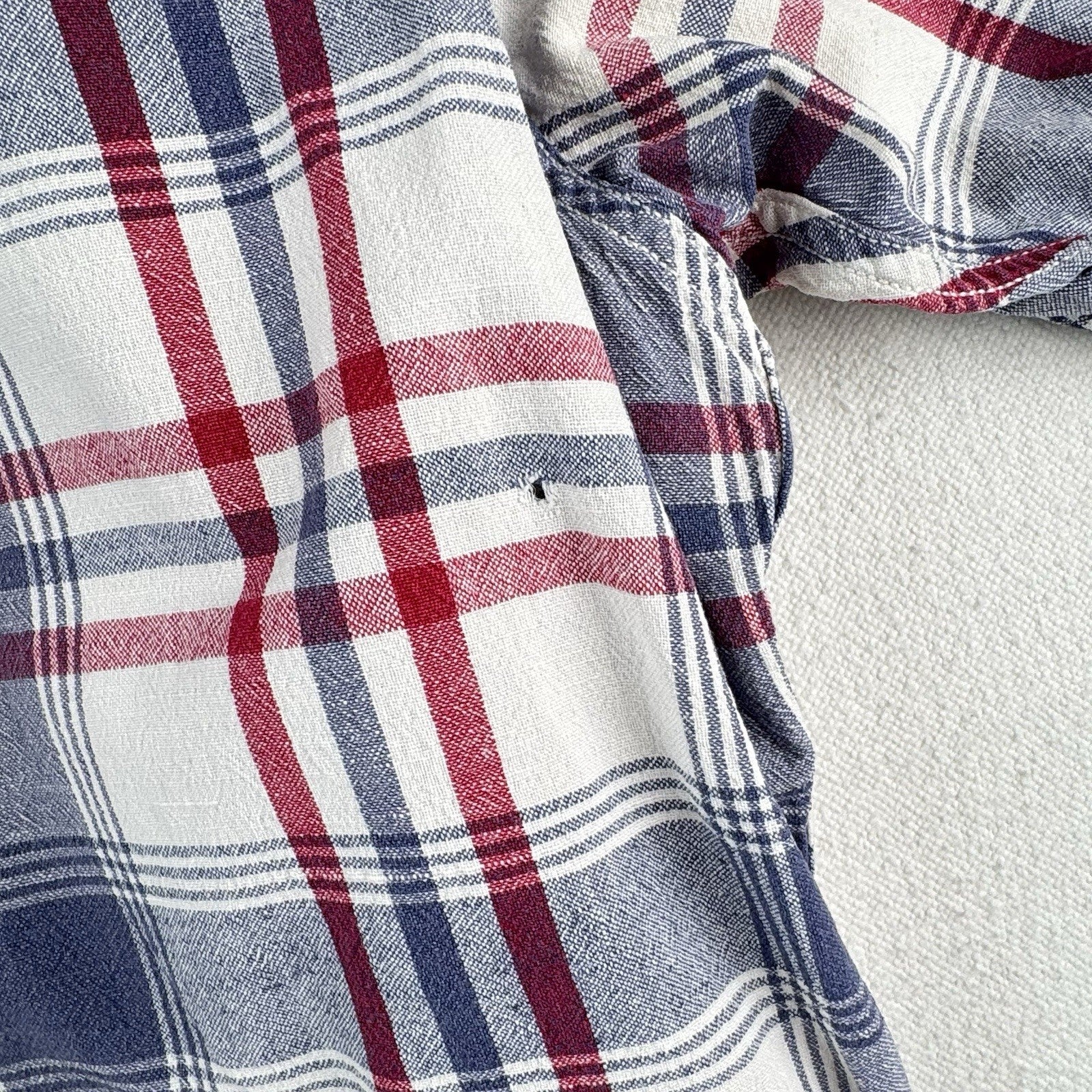 Vintage Polo Sport Ralph Lauren Men’s M Red Blue Plaid Linen Blend Camp Shirt