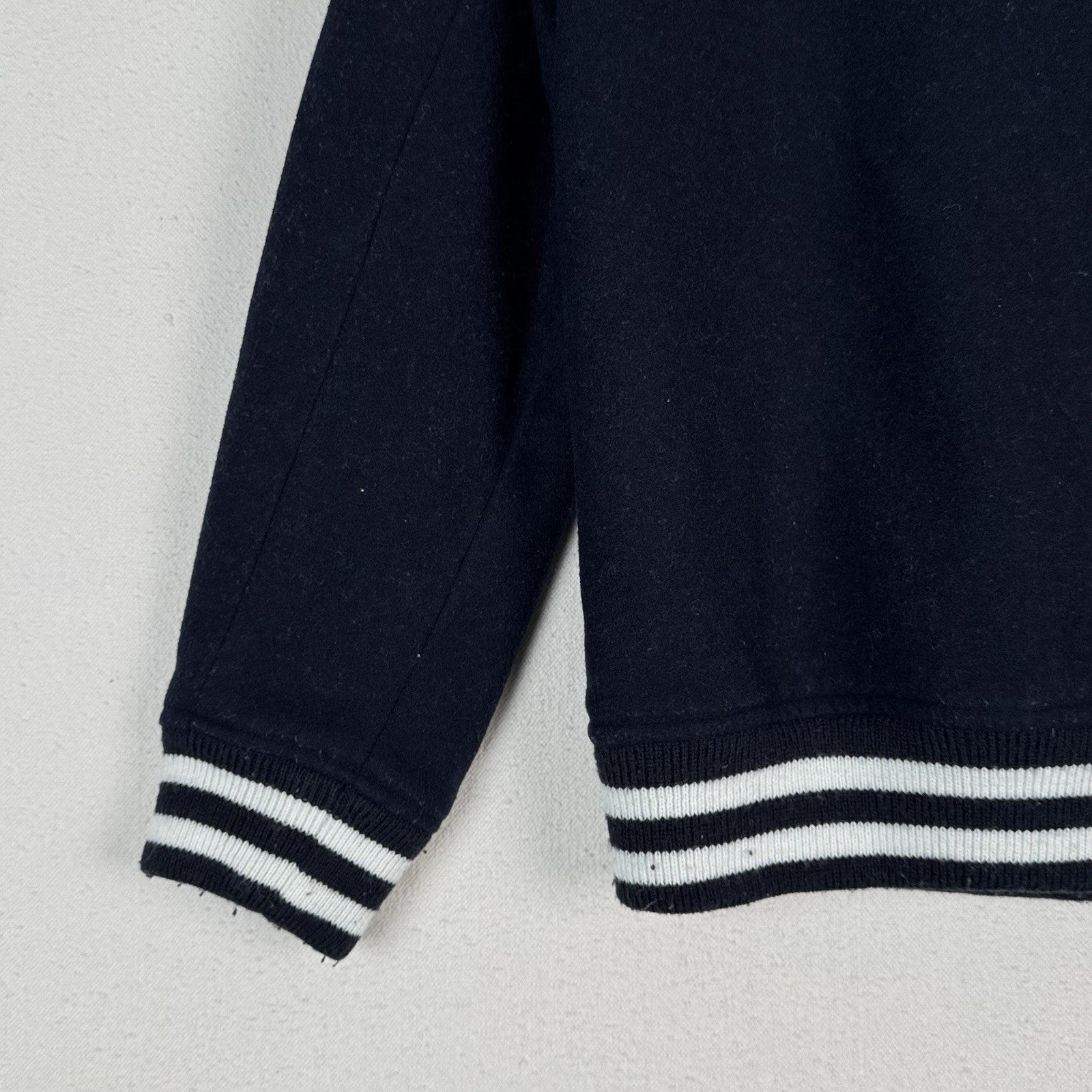 Gap Kids Wool Blend Varsity Baseball Jacket Navy Blue Removable Hood Size L 10