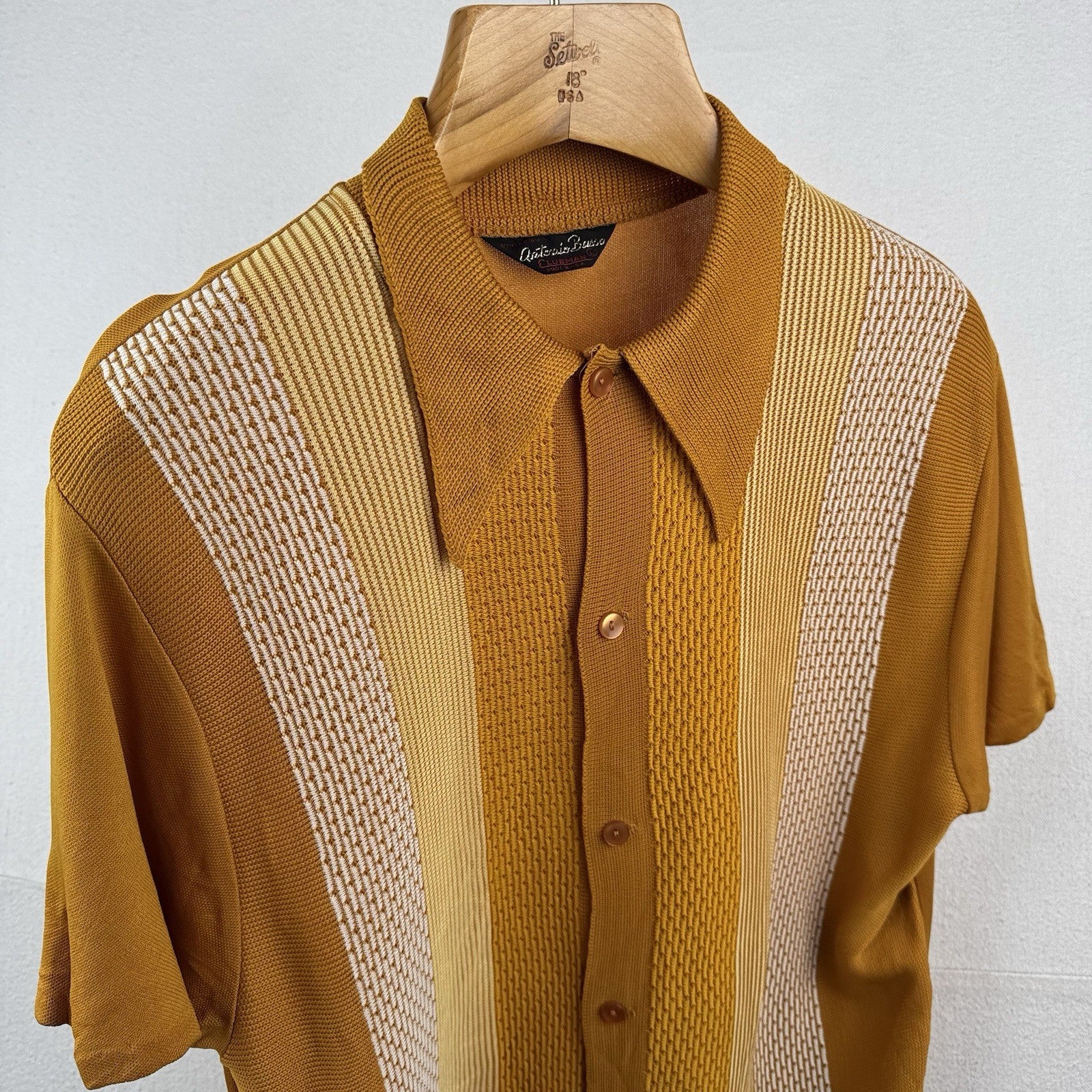 60’s Vintage Antonio Basso Clubman Knit Polo Shirt Dagger Collar Made USA Mens L