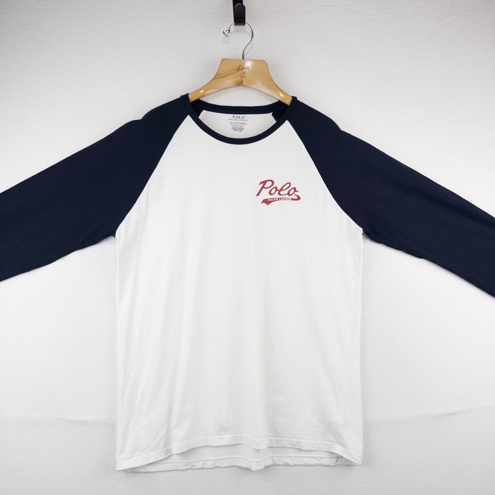 Polo Ralph Lauren Baseball T-Shirt Chest Logo Long Sleeve Mens XL Blue White