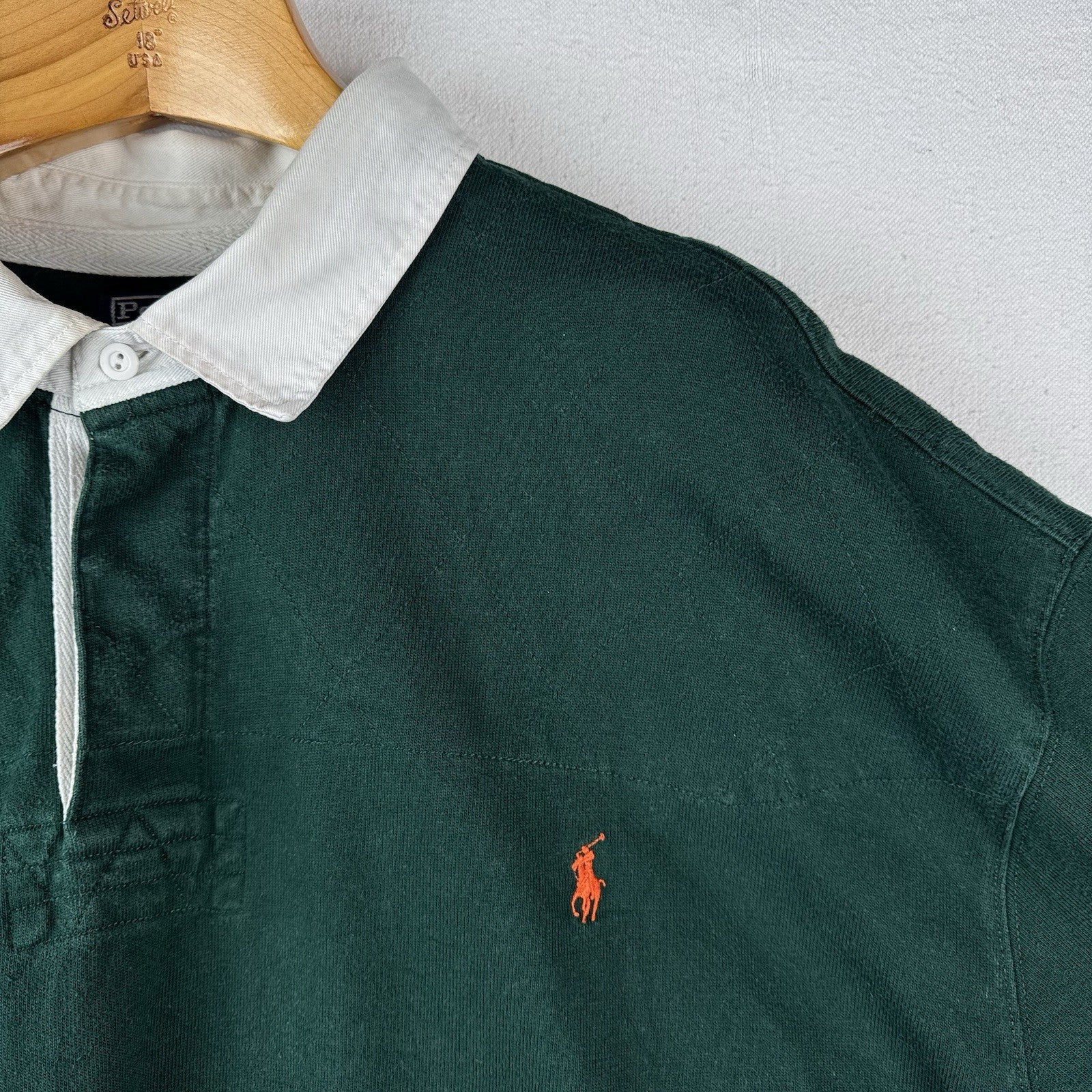 90’s Vtg Polo Ralph Lauren Men’s 6XB Green Quilted Rugby Elbow Patches