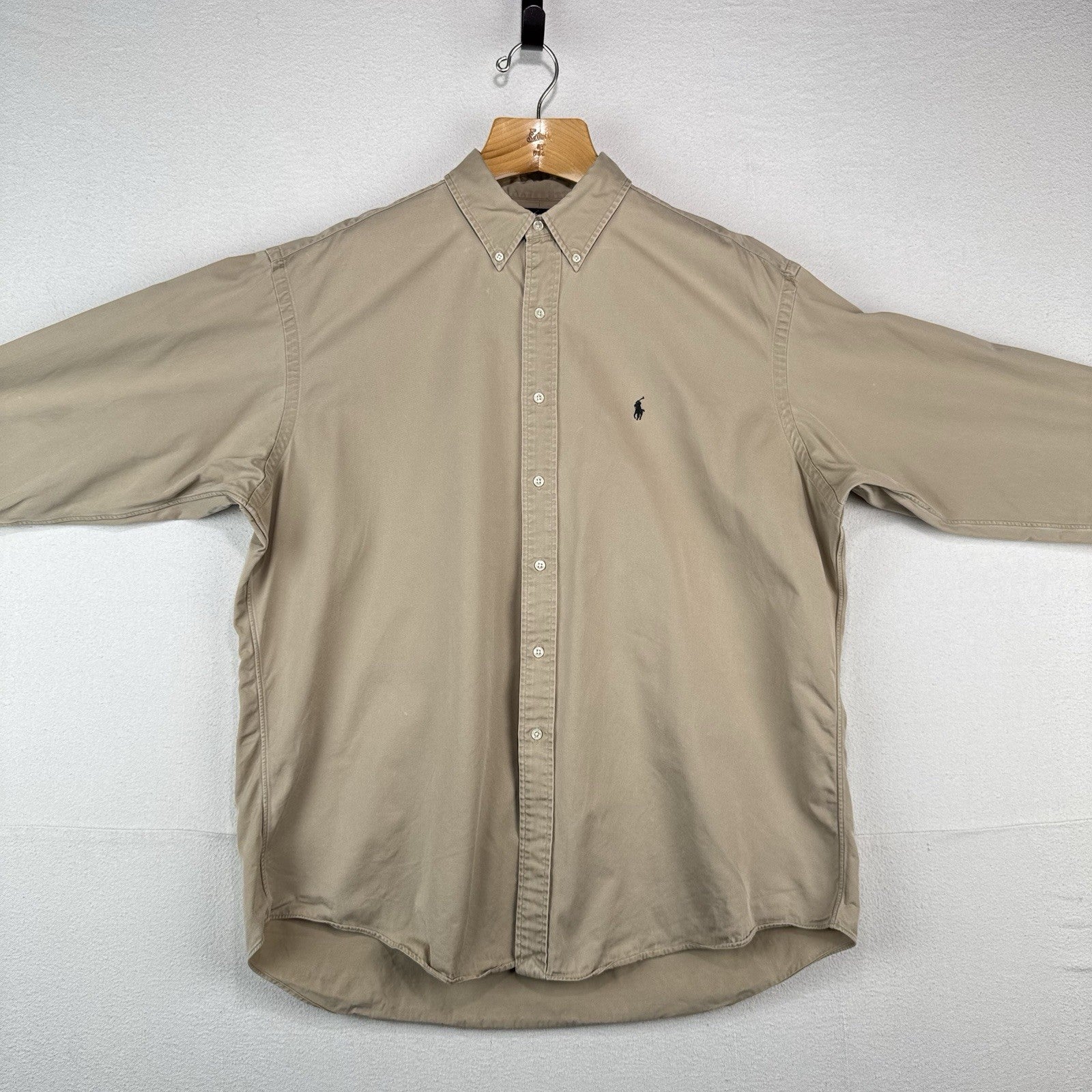 Ralph Lauren Blake Mens XL Tan Khaki Cotton Long Sleeve Button Down Shirt Pony