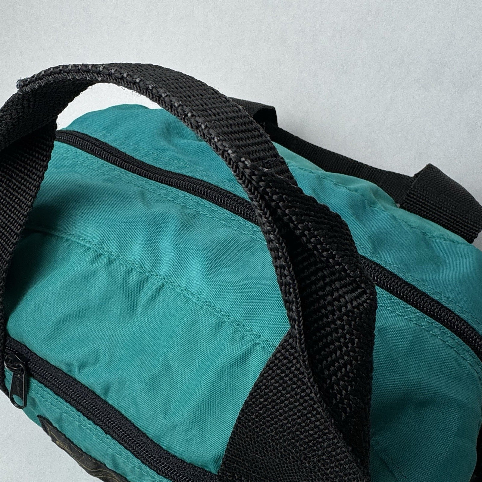 Vintage Eddie Bauer Small Canvas Duffle Bag Hand Tote Green w/Strap 14”x7”x8”