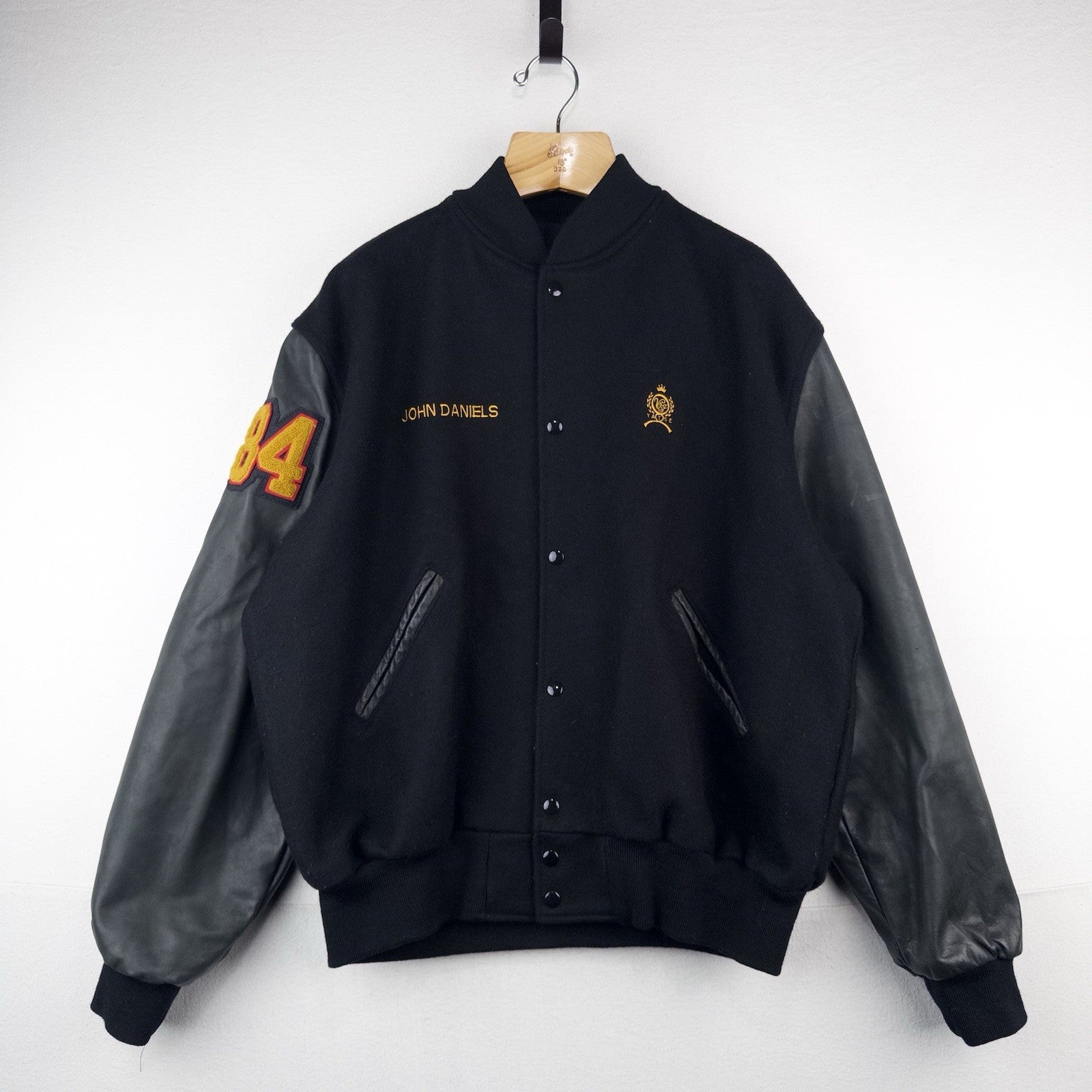 1984 Burger King Varsity Jacket Black Snap Front XL Wool Leather Sleeves USA