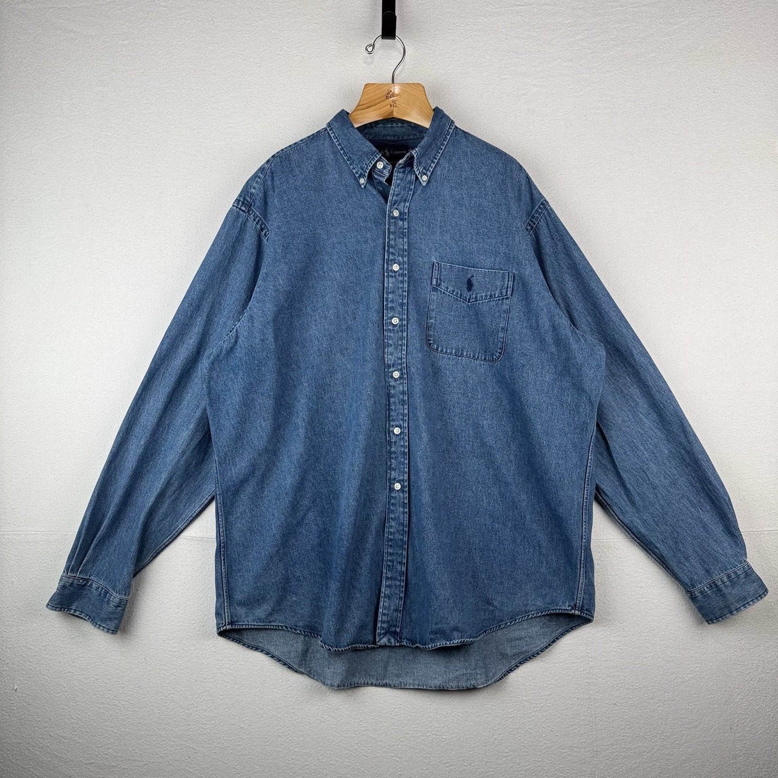 90’sVtg Ralph Lauren Heavy Denim Shirt Men's 2XL Classic Fit Pocket Button Down