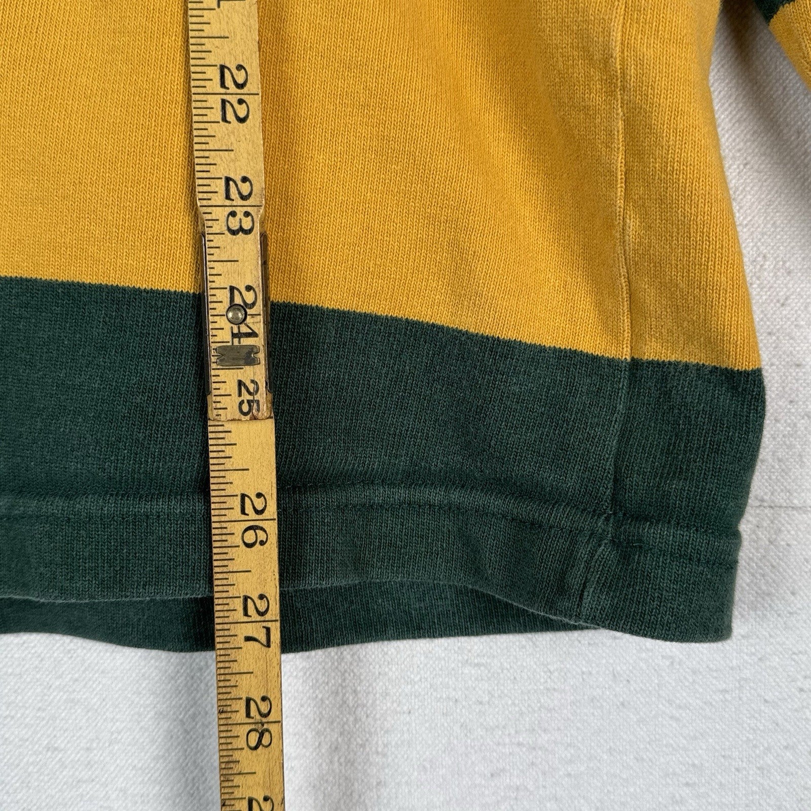 Barbarian Hooded Rugby Mens Medium Green Yellow Striped Pullover