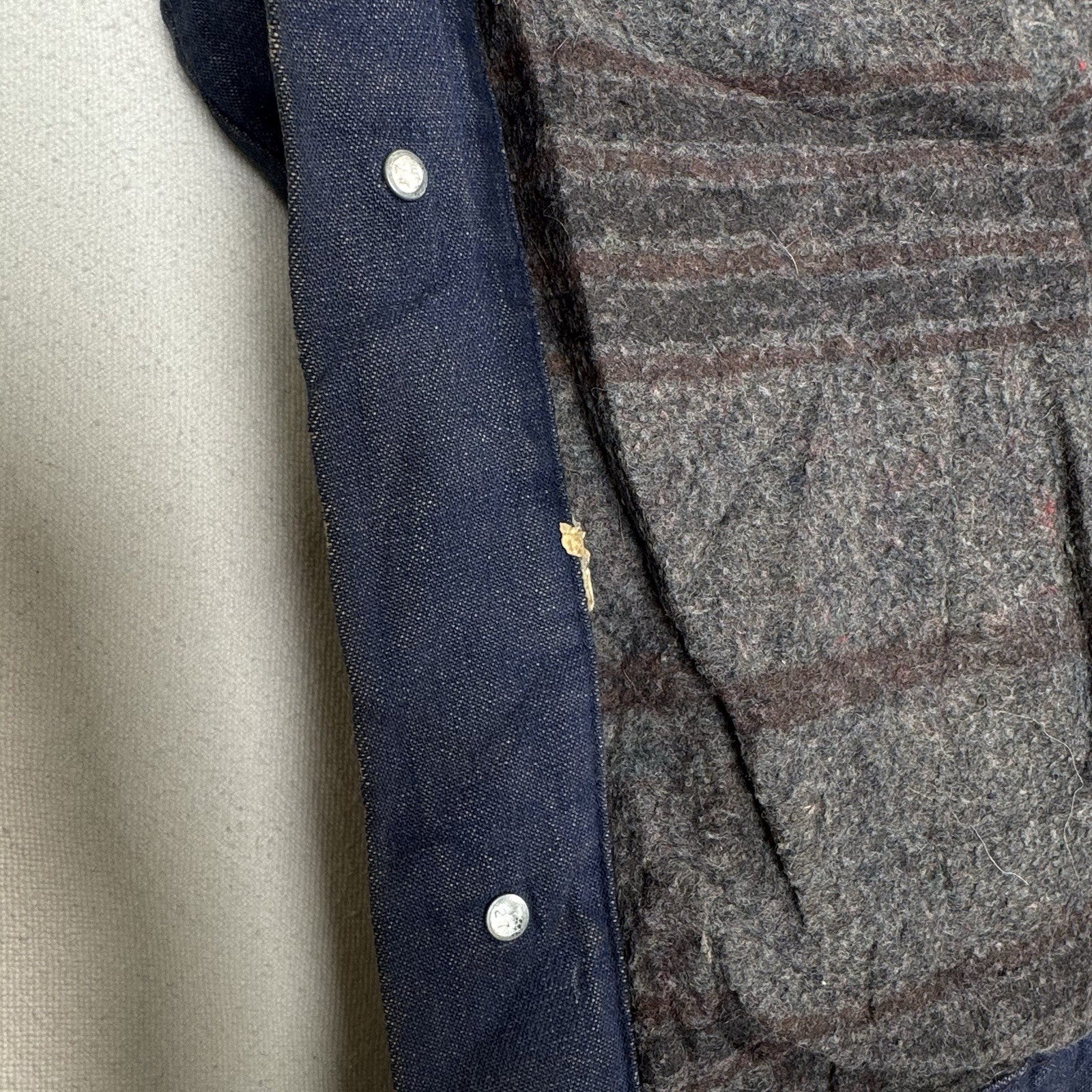 Vtg 1960s Wool Blanket Lined Denim Prison Chore Jacket Yard Coat 48” *Unwashed