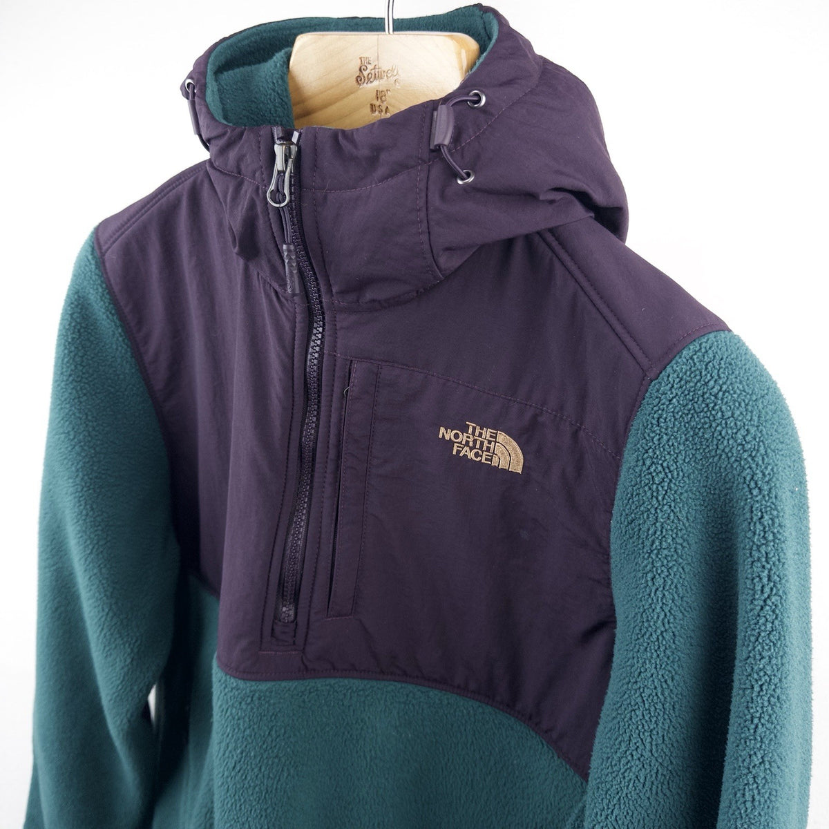 The North Face Women's Medium Denali Fleece Hoodie Pullover 1/4 Zip Green Purple