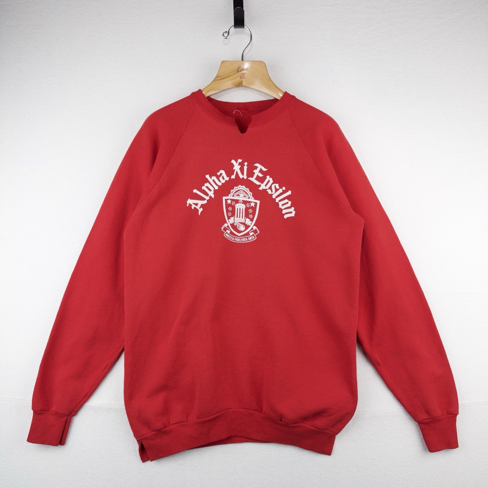 90’s Vtg Alpha Xi Epsilon Sweatshirt Red Crewneck Men’s M *Cut Collar/Side Hems