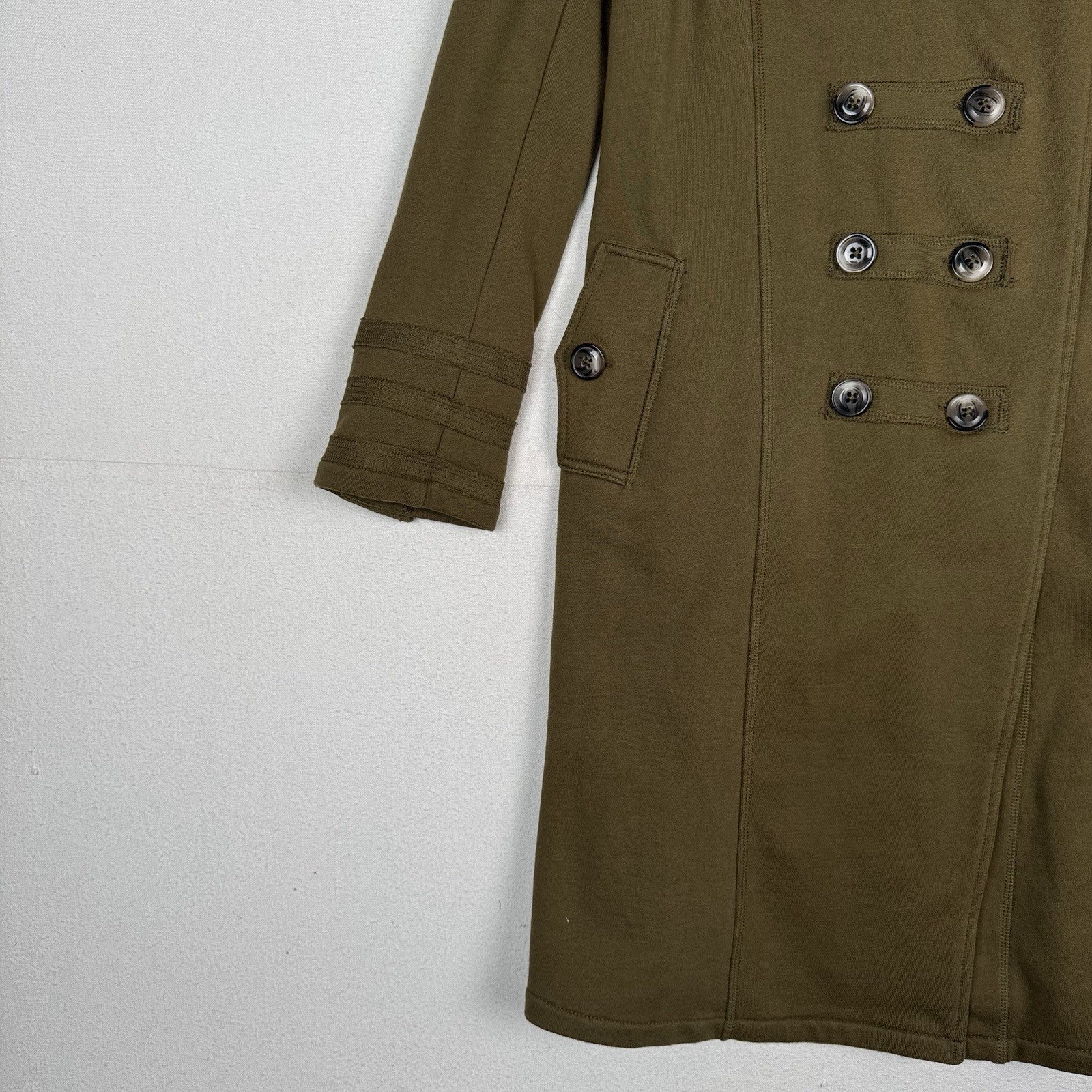 Military Style Double Breasted Knit Green Brown Long Trench Jacket Women’s Small