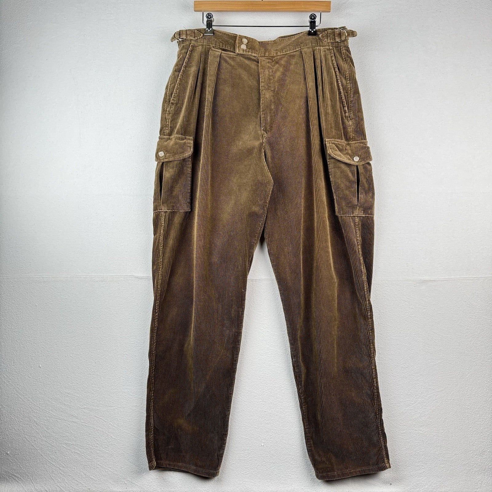70's Vintage Polo Ralph Lauren 34x34 Corduroy Cargo Pocket Buckle Pants Made USA