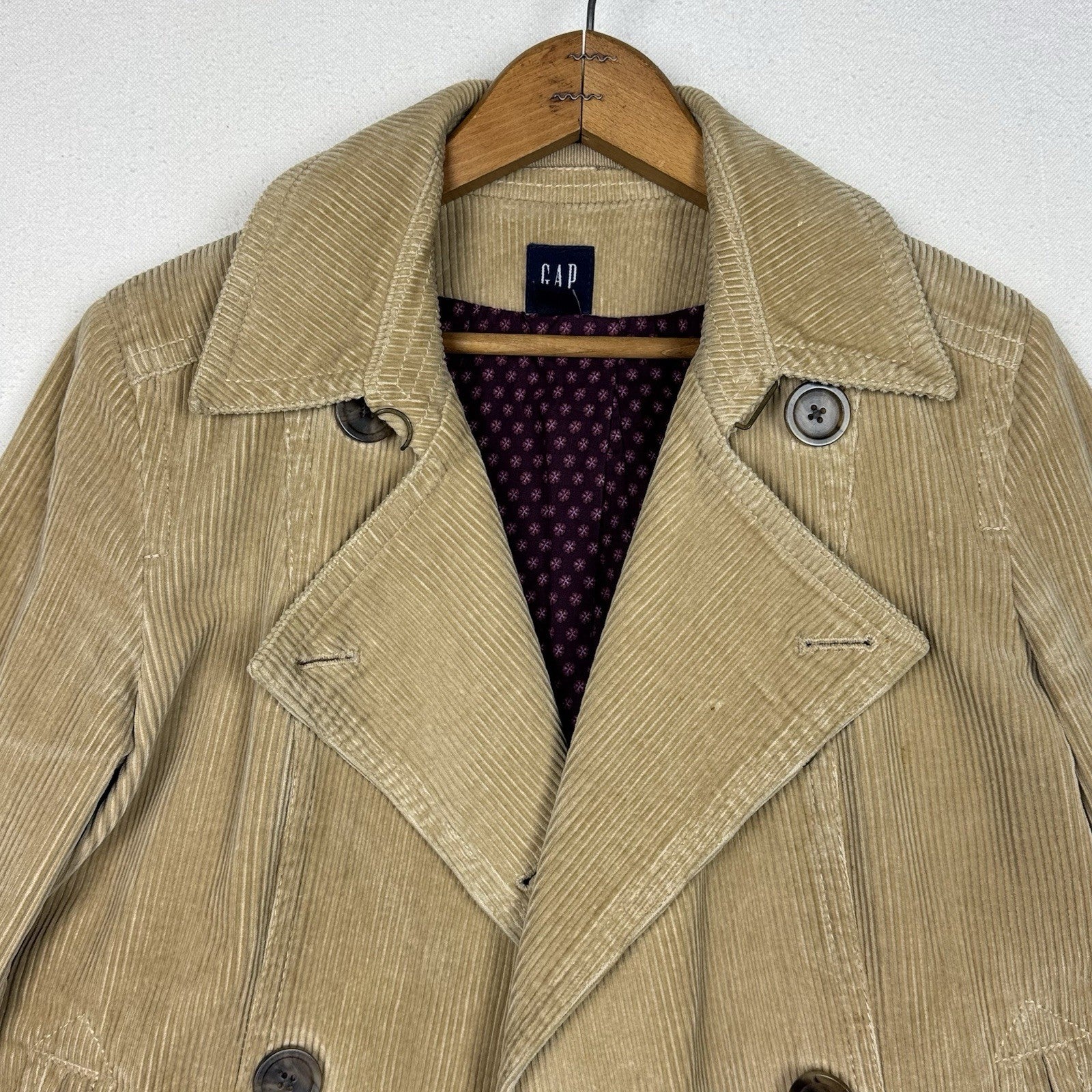Gap Coat Jacket Womens S Double Breasted Corduroy Tan Beige