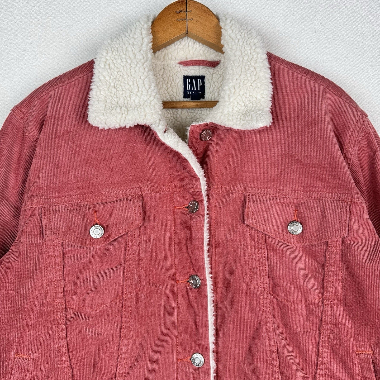 Gap Denim Icon Sherpa Lined Corduroy Jacket Dusty Rose Trucker Boxy Large