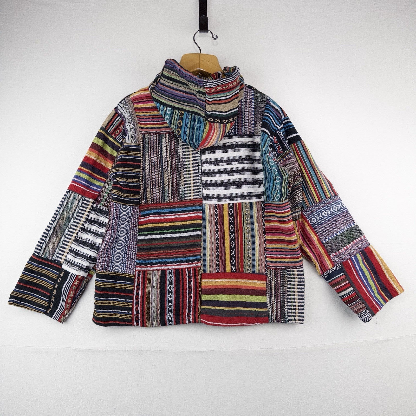 Vintage Patchwork Rug Baja Hoodie Full Zip Jacket Small Boho Festival