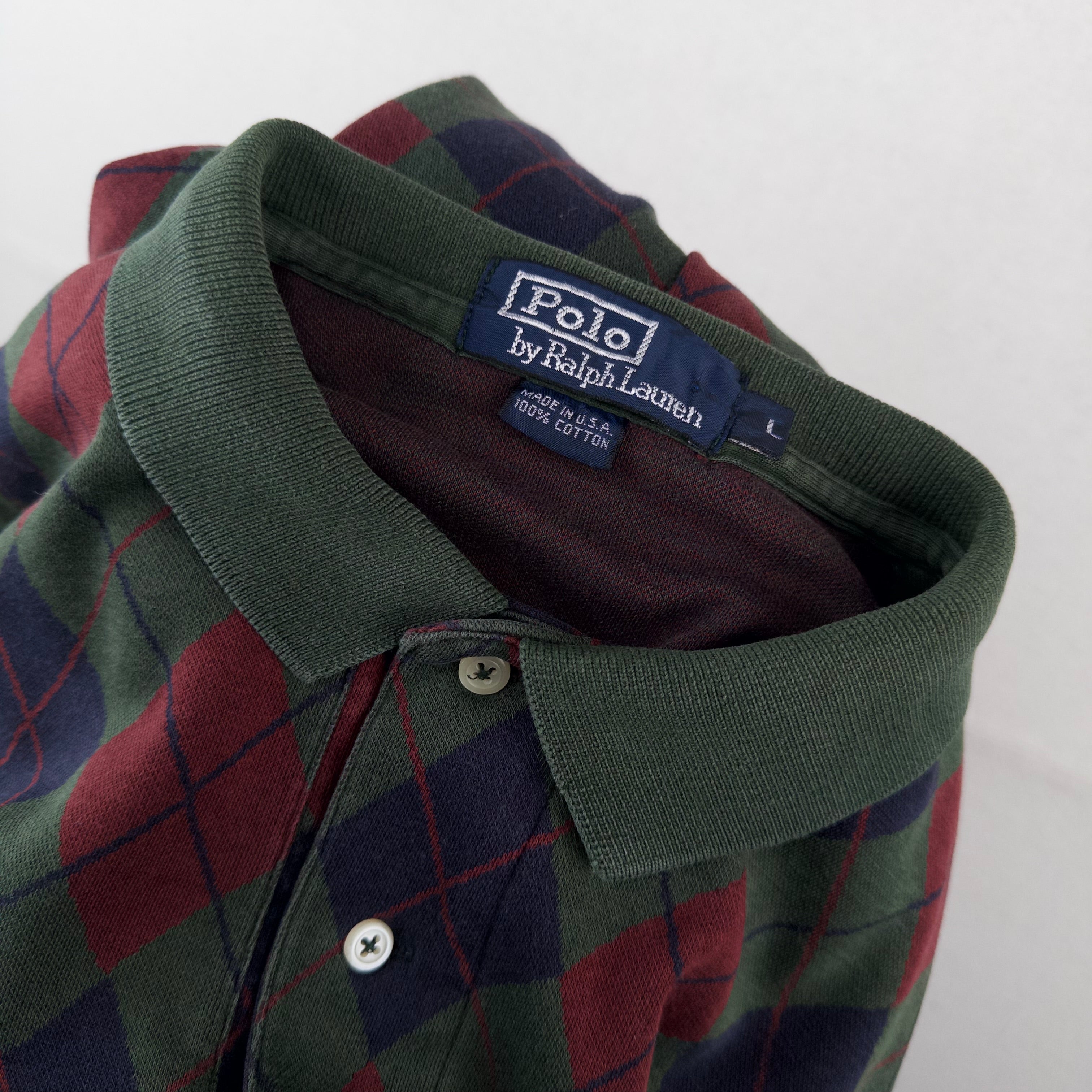 90’s Vtg Polo Ralph Lauren Shirt Mens L Navy Argyle Knit Long Sleeve Made In USA