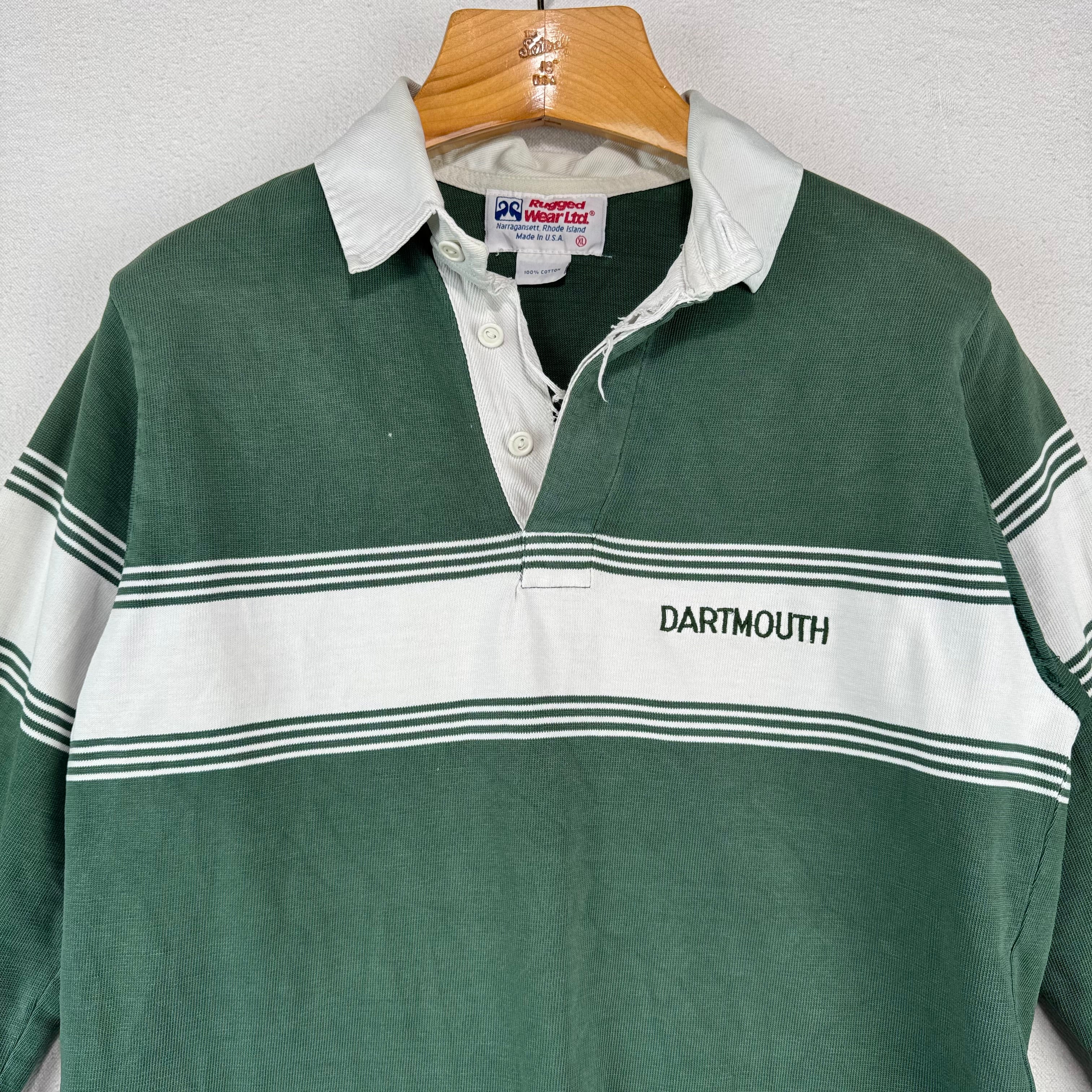 80’s Vtg Dartmouth College Rugged Wear Rugby Shirt Men’s XL Cotton Made in USA