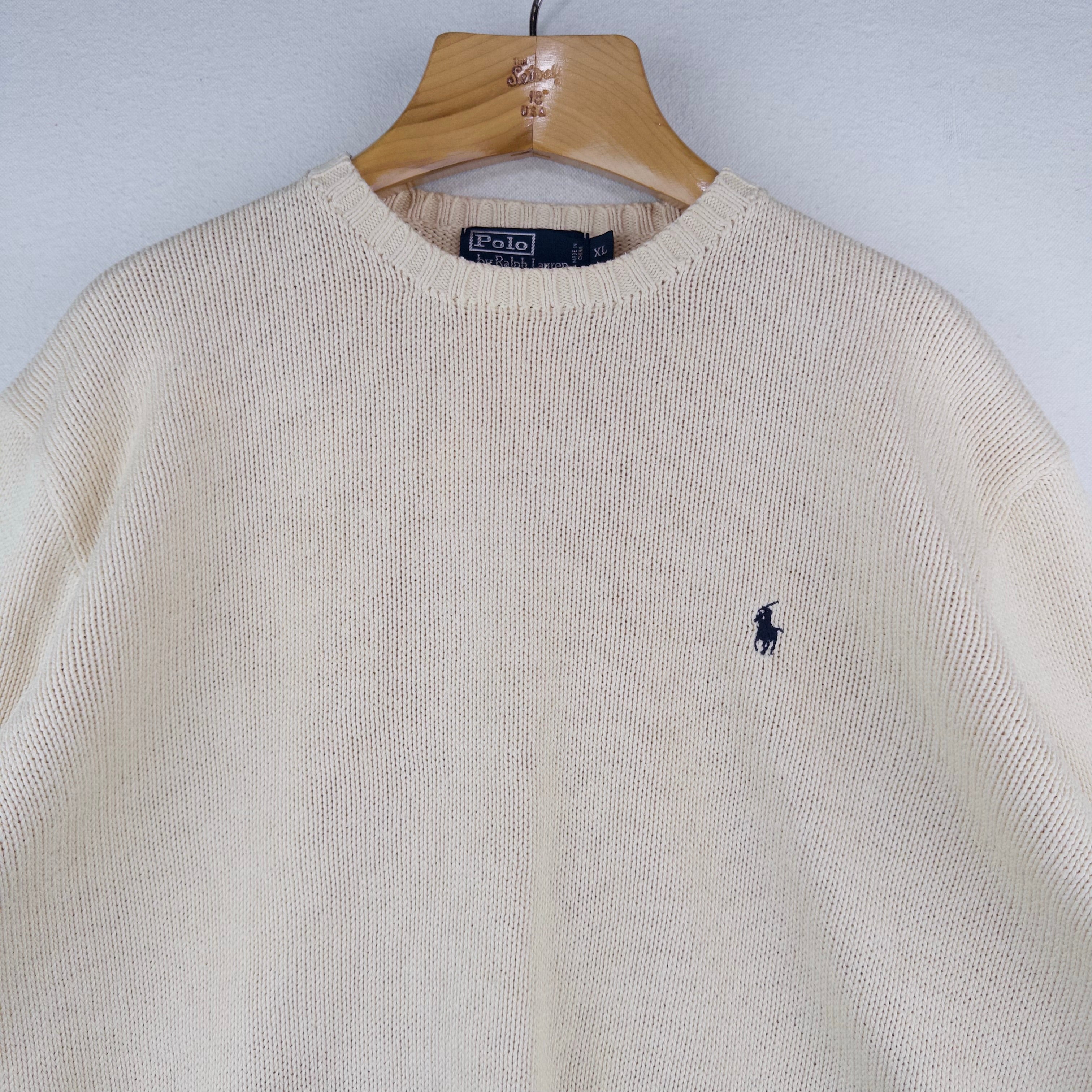 90’s Vtg Polo Ralph Lauren Knit Sweater Mens XL Cream Beige Pima Cotton Crewneck