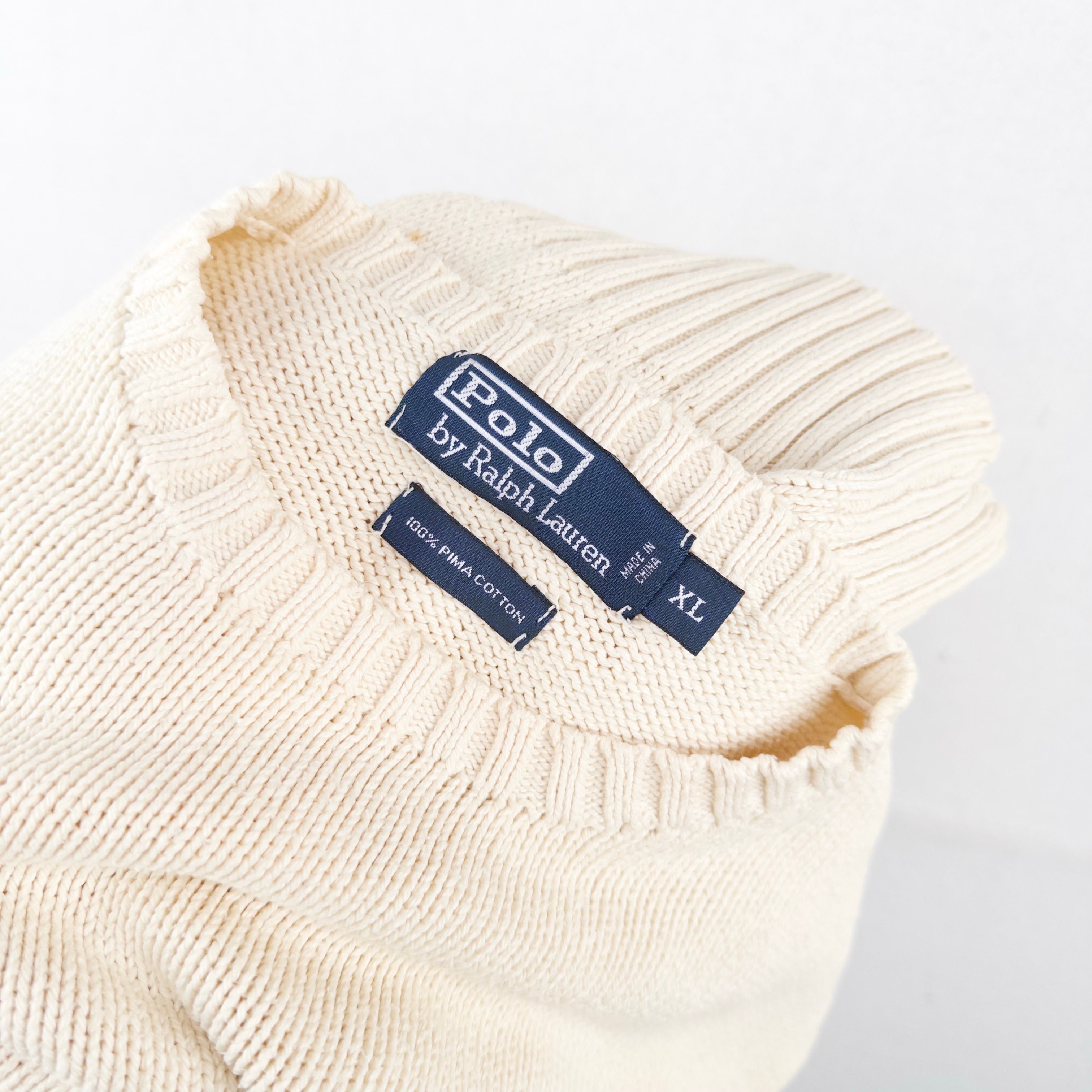 90’s Vtg Polo Ralph Lauren Knit Sweater Mens XL Cream Beige Pima Cotton Crewneck