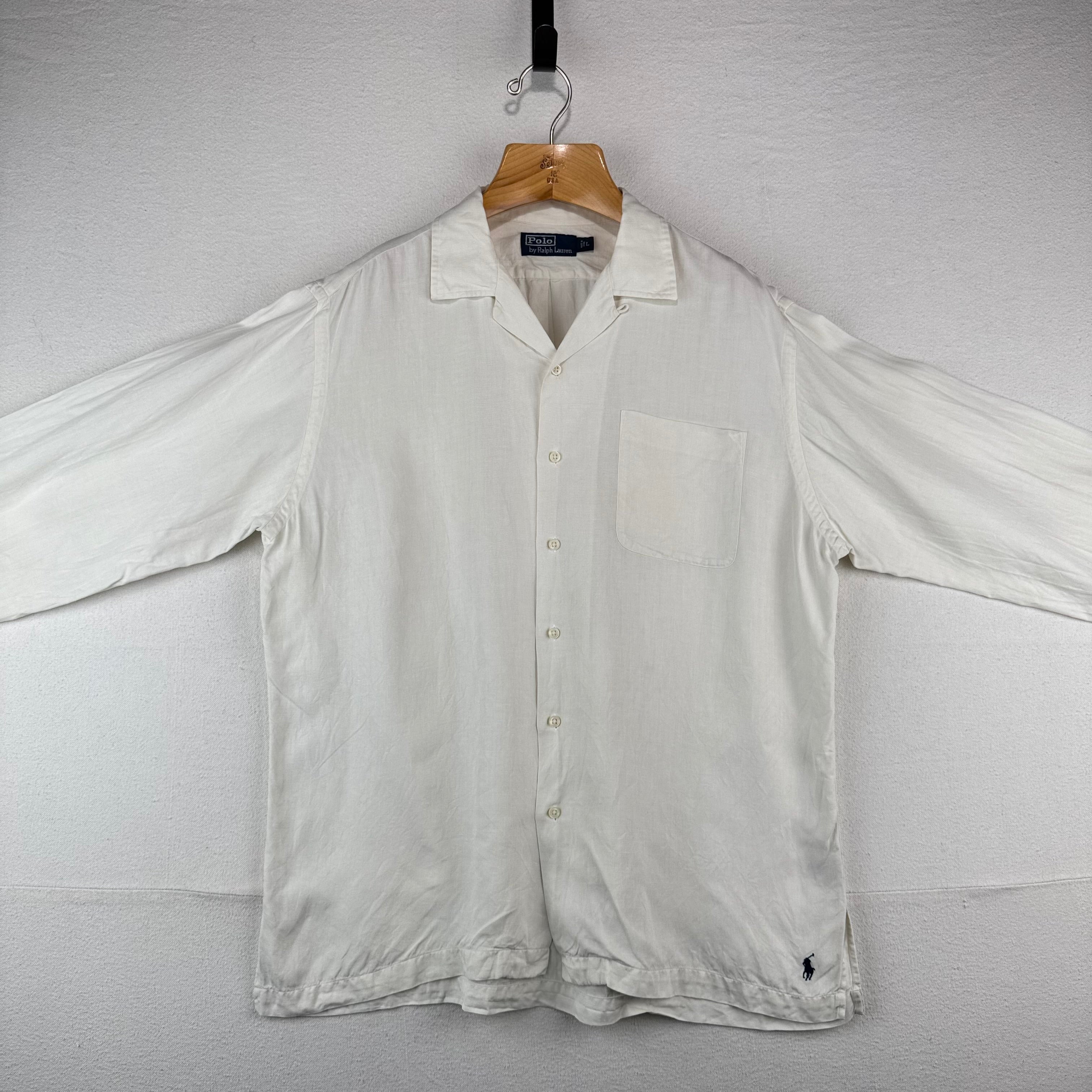 Vintage Polo Ralph Lauren Caldwell Shirt Men’s L Button Up Linen Silk Loop Ivory