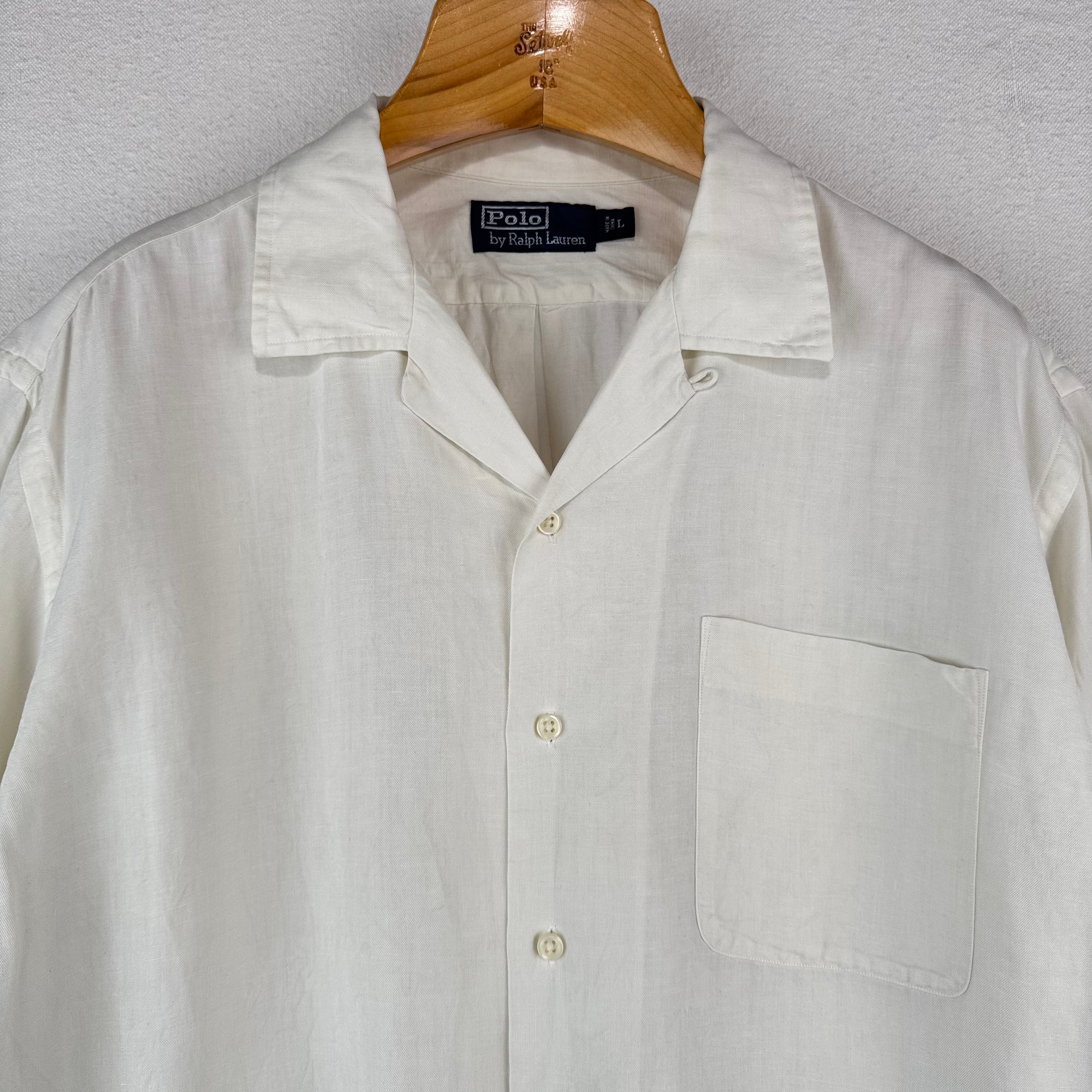 Vintage Polo Ralph Lauren Caldwell Shirt Men’s L Button Up Linen Silk Loop Ivory