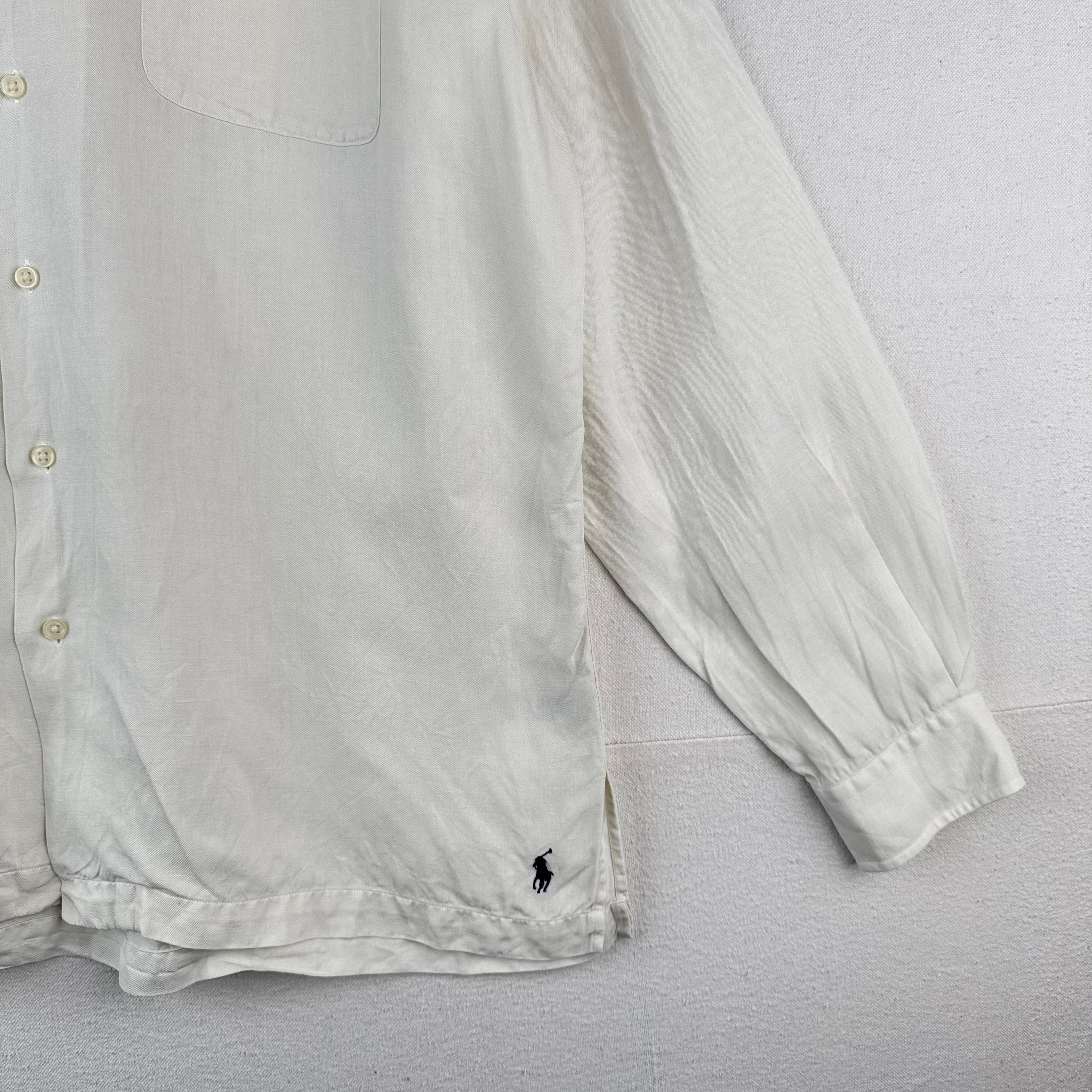Vintage Polo Ralph Lauren Caldwell Shirt Men’s L Button Up Linen Silk Loop Ivory