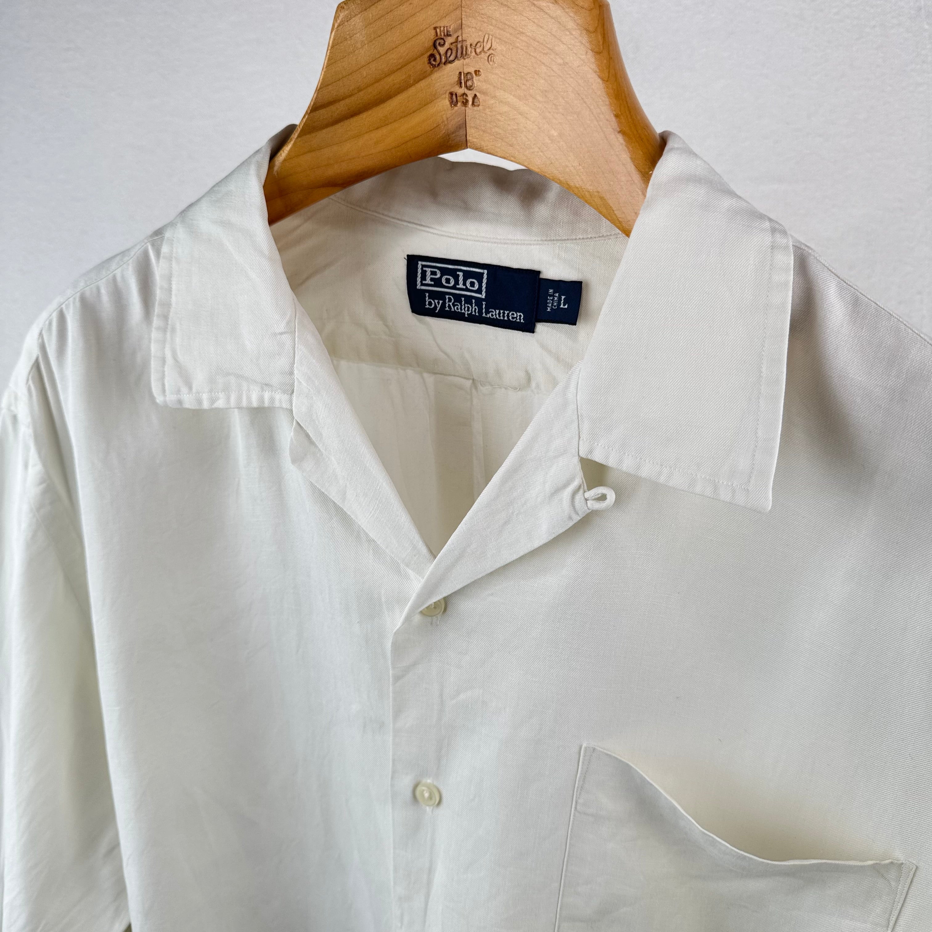 Vintage Polo Ralph Lauren Caldwell Shirt Men’s L Button Up Linen Silk Loop Ivory