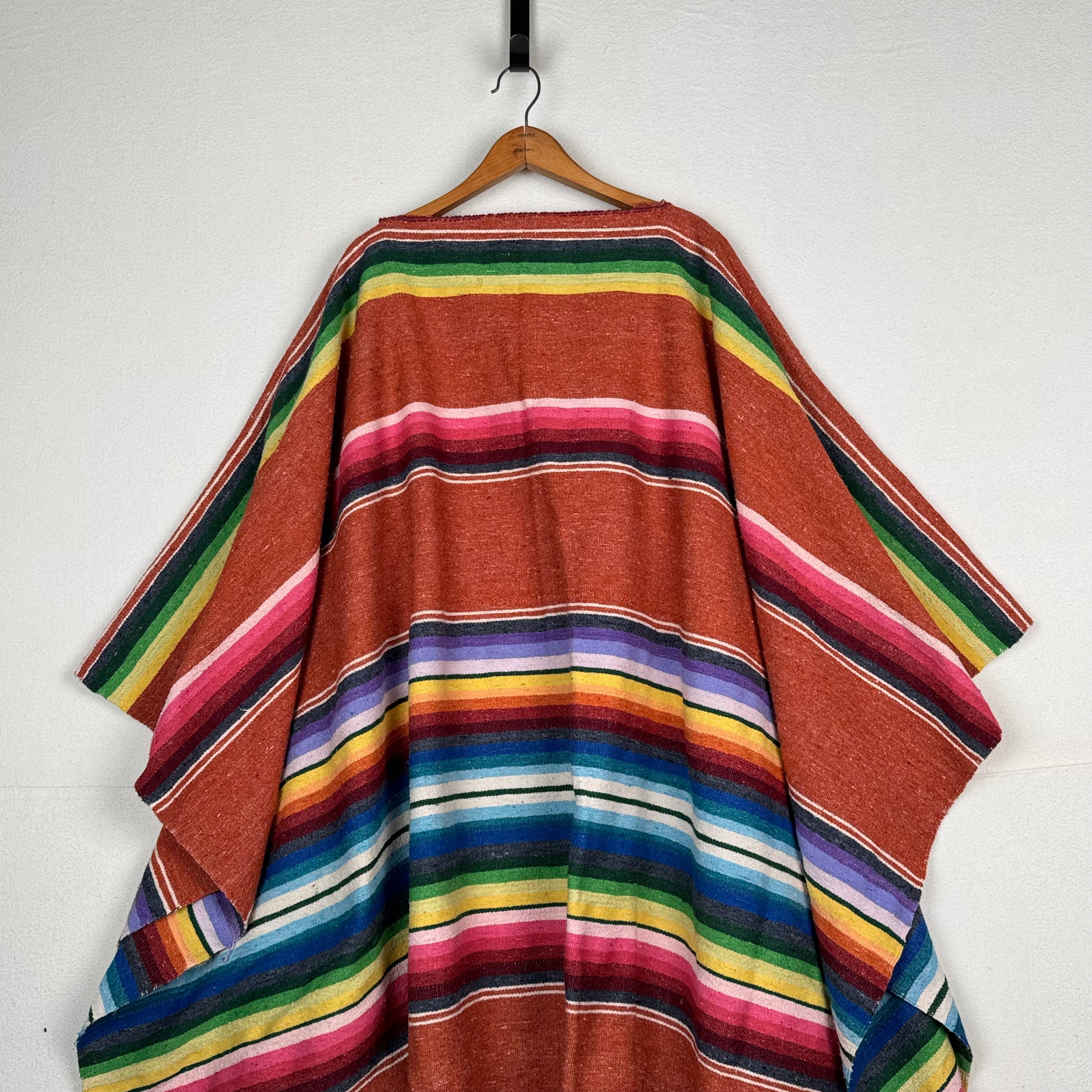 Vintage Handwoven Mexican Serape Blanket Poncho Length: 42” Sleeve: 25”