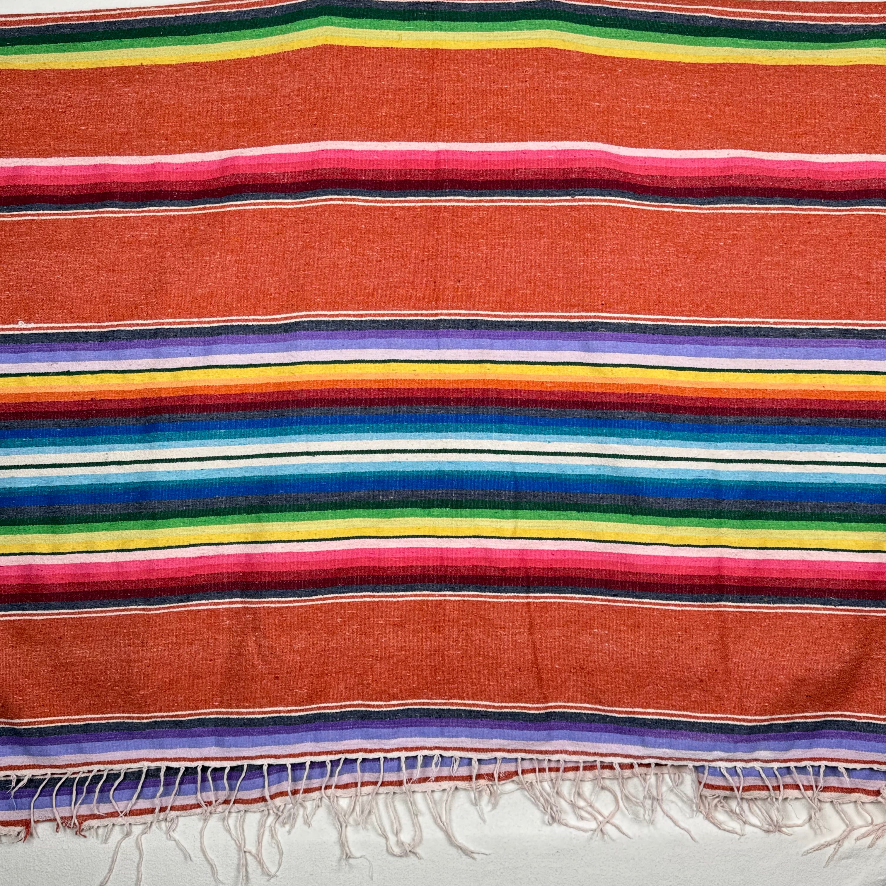 Vintage Handwoven Mexican Serape Blanket Poncho Length: 42” Sleeve: 25”